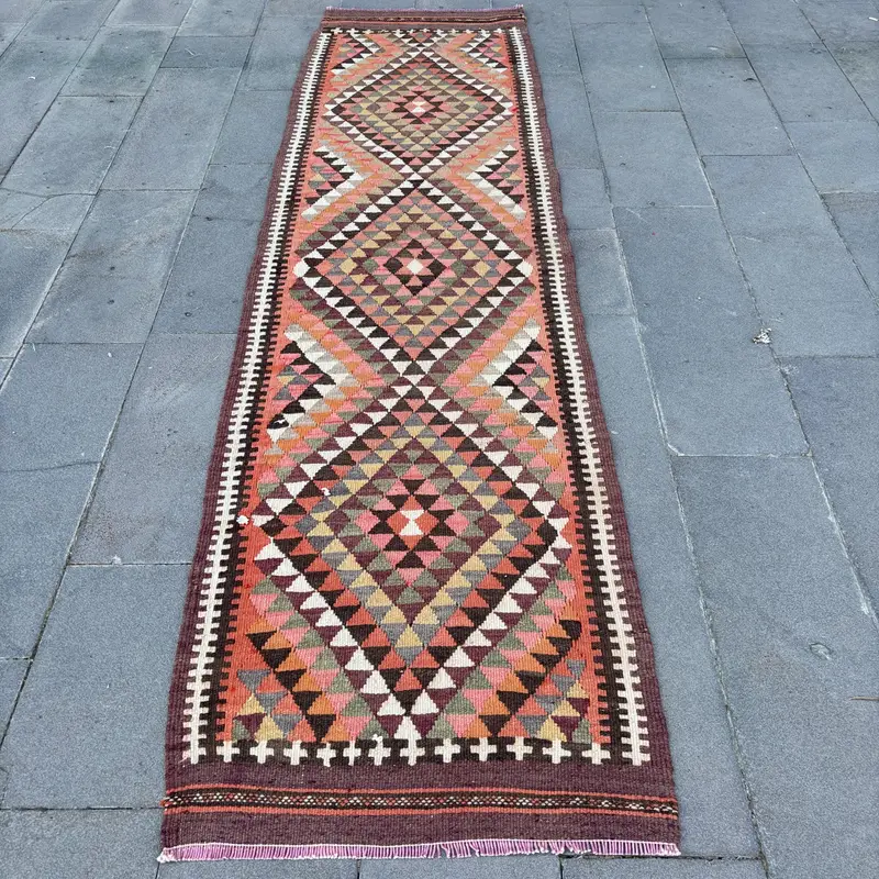 Rainbow Rug, 2.6x10.4 ft Vibrant Plant & Tree Pattern