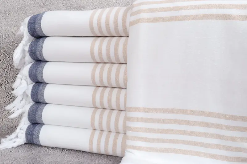 Organic Cotton Terry Striped Towel, Beige Secondary, 36x67 Inches