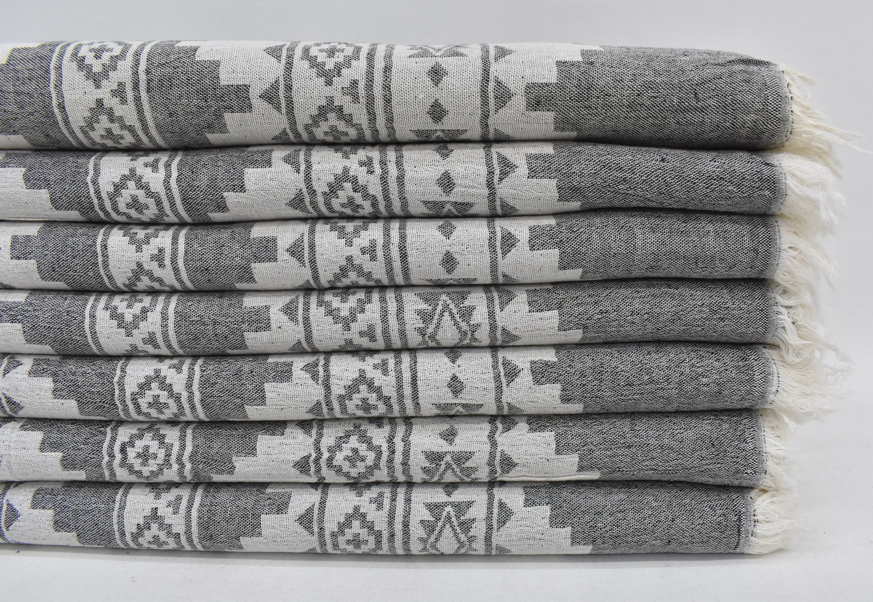 Custom Bohemian Black Kilim Throw, Organic Cotton Blanket, 85x56 Inches - 1