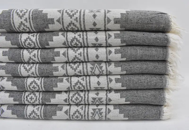 Custom Bohemian Black Kilim Throw, Organic Cotton Blanket, 85x56 Inches