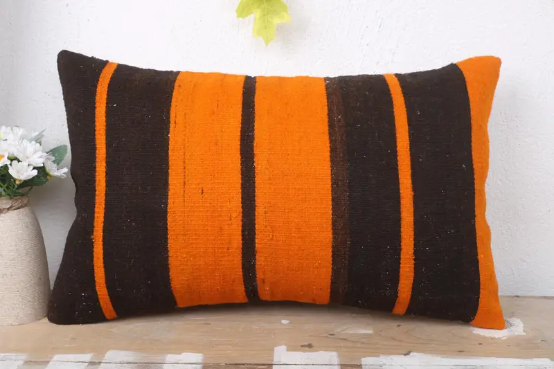 12x20 Orange Pillow, Crochet Pattern Cushion, Kilim Cushion Sham, Pillow Case, Kilim Pillow, Home Decor Pillow, Bolster Throw Cushion Cover - 2