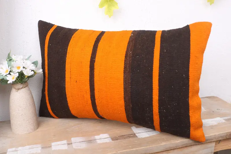 12x20 Orange Pillow, Crochet Pattern Cushion, Kilim Cushion Sham, Pillow Case, Kilim Pillow, Home Decor Pillow, Bolster Throw Cushion Cover - 4