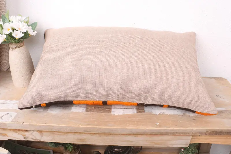 12x20 Orange Pillow, Crochet Pattern Cushion, Kilim Cushion Sham, Pillow Case, Kilim Pillow, Home Decor Pillow, Bolster Throw Cushion Cover - 7