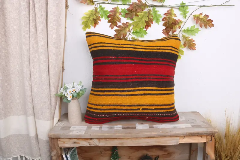 Pastel Pillow Cover, Handmade Kilim Cushion, Pillow Case, Neutral Pillow Case, Throw Kilim Pillow, Vintage Kilim Pillow, 20x20 Yellow Pillow Case - 1