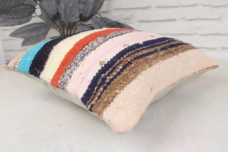 Meditation Cushion Cover, Throw Kilim Pillow, Cushion Cover, Kilim Cushion Sham, Handmade Kilim Cushion, 16x16 Beige Pillow Sham - 6