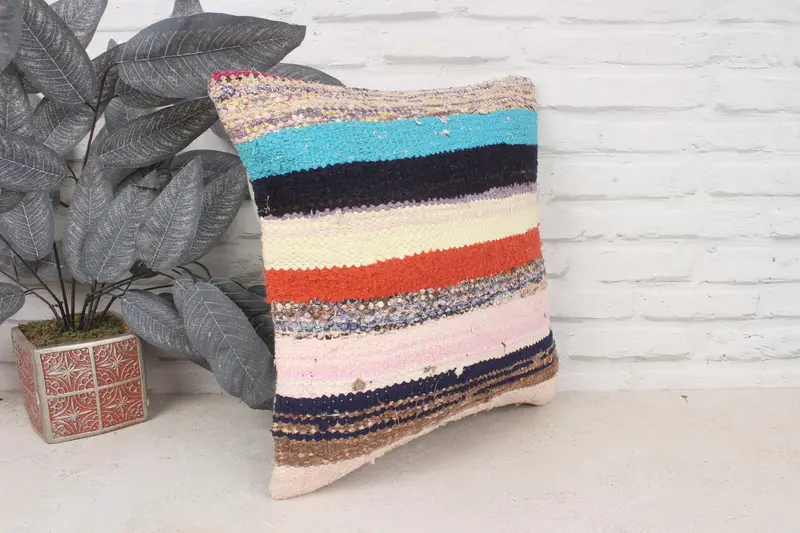 Meditation Cushion Cover, Throw Kilim Pillow, Cushion Cover, Kilim Cushion Sham, Handmade Kilim Cushion, 16x16 Beige Pillow Sham - 3