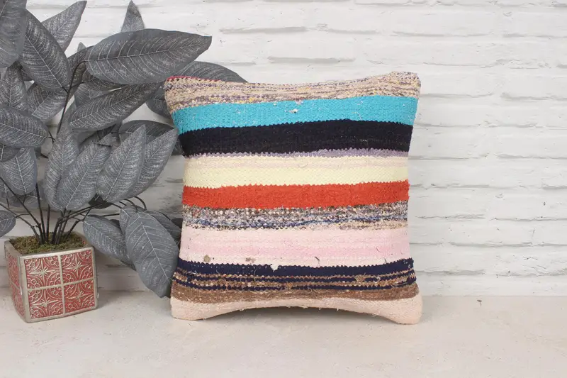 Meditation Cushion Cover, Throw Kilim Pillow, Cushion Cover, Kilim Cushion Sham, Handmade Kilim Cushion, 16x16 Beige Pillow Sham - 1