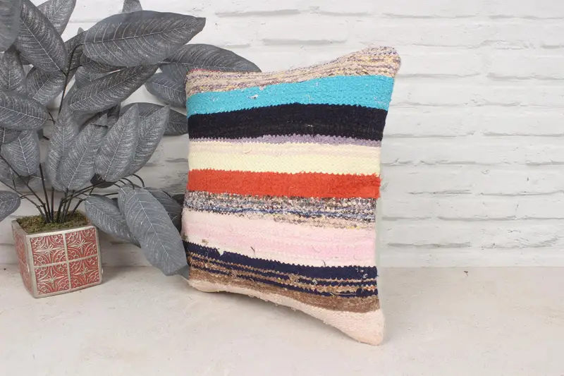 Meditation Cushion Cover, Throw Kilim Pillow, Cushion Cover, Kilim Cushion Sham, Handmade Kilim Cushion, 16x16 Beige Pillow Sham - 4