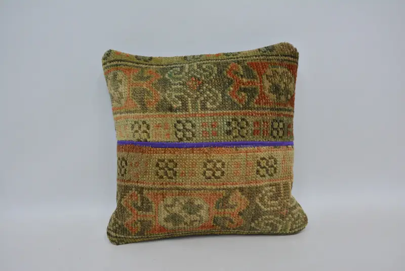 Cushion Case, Pillow for Couch, Seat Cushion Cover, Turkish Pillow, 16x16 Orange Pillow Sham, Bolster Throw Pillow Case, Boho Pillow - 1