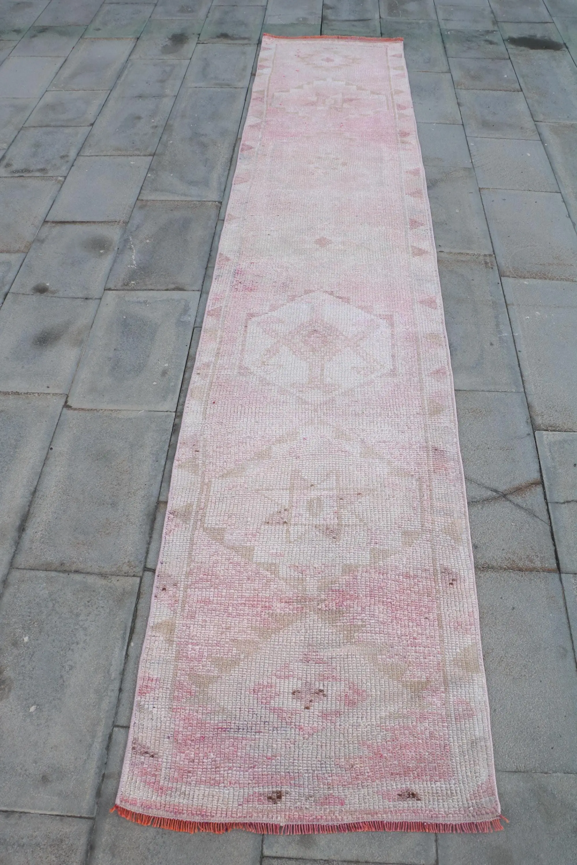2.2x11 ft Turkish Runner Rug, Vintage Pink Camouflage Rug - 1