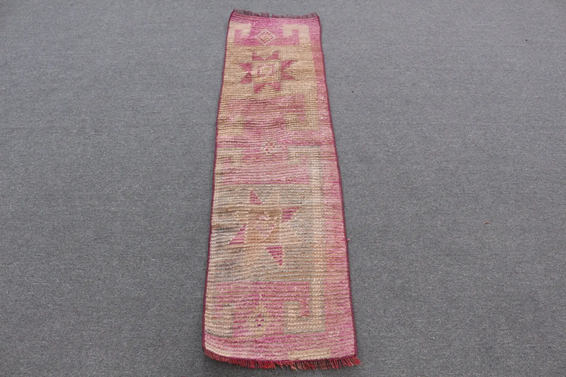 Vintage Rug, 1.4x5.3 ft Runner Turkish Rug, Herki Red Brown Ombré Rug - 1