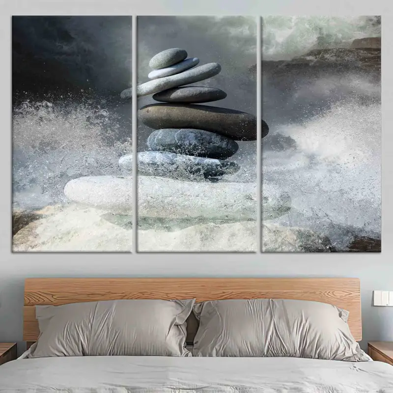 エレガントなプリントキャンバス: ロックバランス瞑想アート
