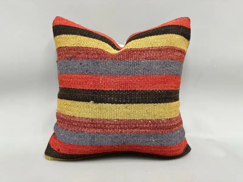 18x18 Red Pillow Case, Authentic Cushion Cover, Kilim Cushion Sham, Turkish Pillow, Pillow Case, Boho Pillow Sham Cover, Turkish Rugs Cushion - 1