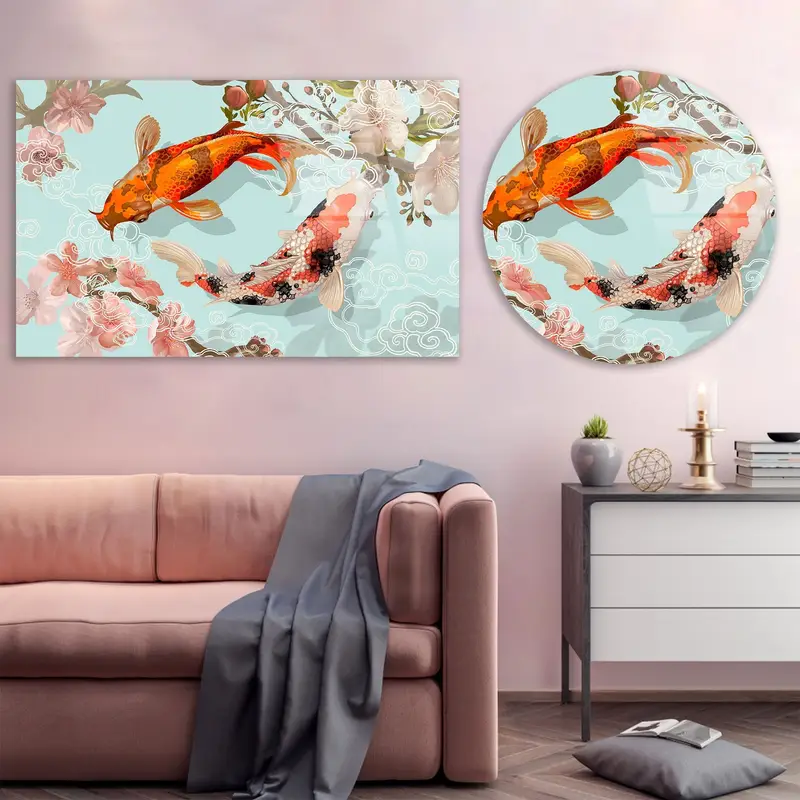 Moderne Koi-Fisch-Zen-Leinwand: Abstrakter japanischer Kunstdruck