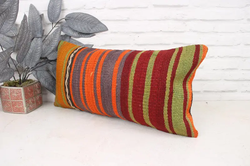 12x24 Red Cushion Cover, Vintage Kilim Pillow, Ethnical Kilim Rug Pillow, Pillow Cover, Custom Pillow Case, Kilim Cushion Sham - 4