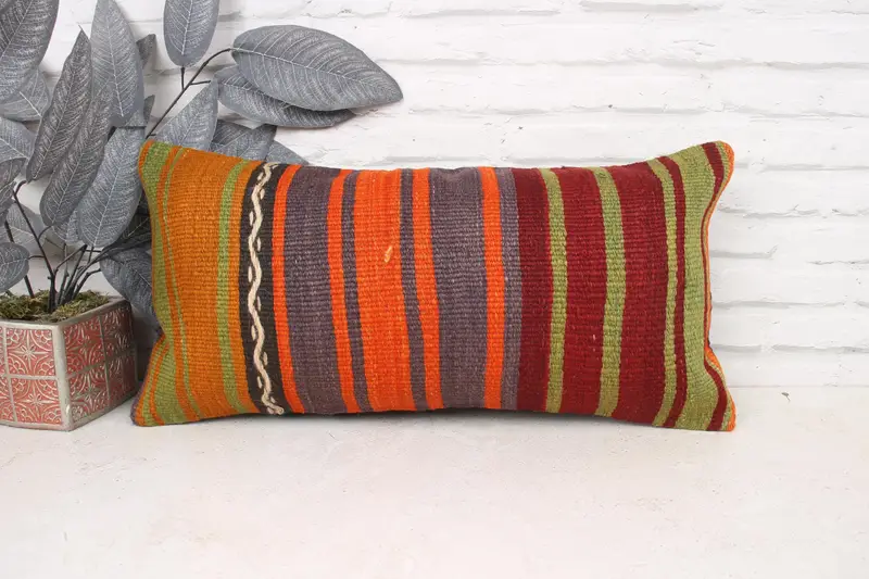 12x24 Red Cushion Cover, Vintage Kilim Pillow, Ethnical Kilim Rug Pillow, Pillow Cover, Custom Pillow Case, Kilim Cushion Sham - 1