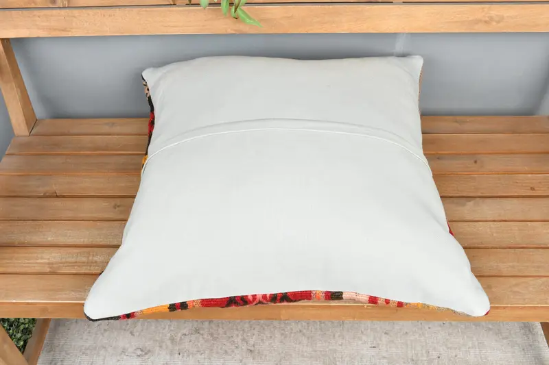 Farmhouse Cushion Case, Turkish Kilim Pillow, Ethnical Kilim Rug Pillow, Antique Pillows, Cushion Case, 24x24 Red Cushion, Floor Pillow Sham - 5