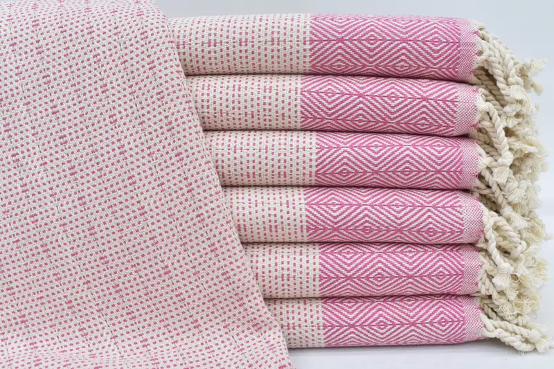 Organic Pink Beach Towel Diamond Design, 70x40