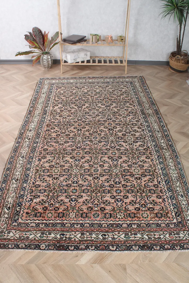 Vintage Türk Halısı 5.3x9.7 ft, Oushak Mavi İkat Yün Halı - 1