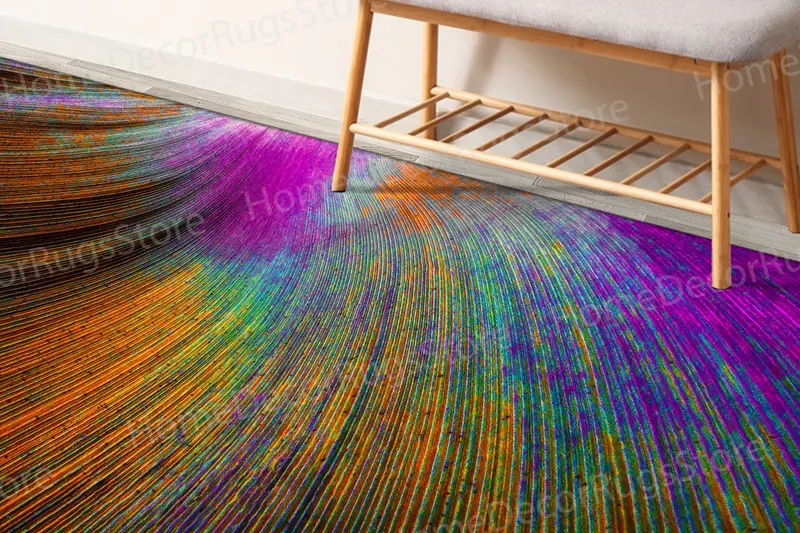Bunter zeitgenössischer bedruckter Teppich, modernes abstraktes Design, lebendige Textur