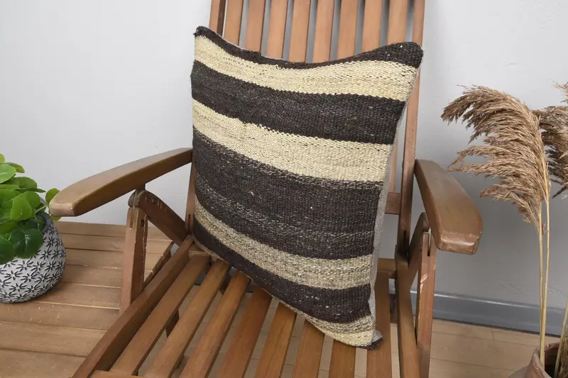 Vintage Pillow, Antique Pillows, Pillow Case, Ethnical Kilim Rug Pillow, Customized Pillow Case, 20x20 Brown Cushion Cover, Patio Pillow Cover - 3