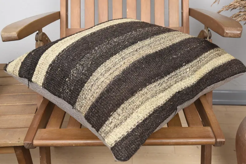 Vintage Pillow, Antique Pillows, Pillow Case, Ethnical Kilim Rug Pillow, Customized Pillow Case, 20x20 Brown Cushion Cover, Patio Pillow Cover - 4