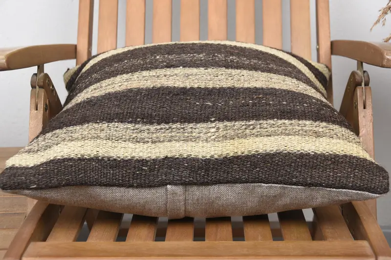 Vintage Pillow, Antique Pillows, Pillow Case, Ethnical Kilim Rug Pillow, Customized Pillow Case, 20x20 Brown Cushion Cover, Patio Pillow Cover - 5