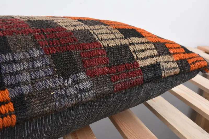 Hippie Throw Cushion Cover, Boho Pillow, 12x36 Red Pillow, Kilim Pillow Cover, Pillow, Ethnical Kilim Rug Pillow - 7
