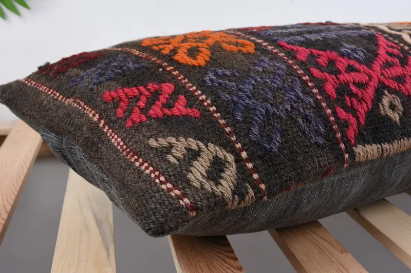 Hippie Throw Cushion Cover, Boho Pillow, 12x36 Red Pillow, Kilim Pillow Cover, Pillow, Ethnical Kilim Rug Pillow - 6