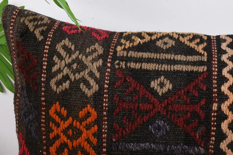 Hippie Throw Cushion Cover, Boho Pillow, 12x36 Red Pillow, Kilim Pillow Cover, Pillow, Ethnical Kilim Rug Pillow - 2