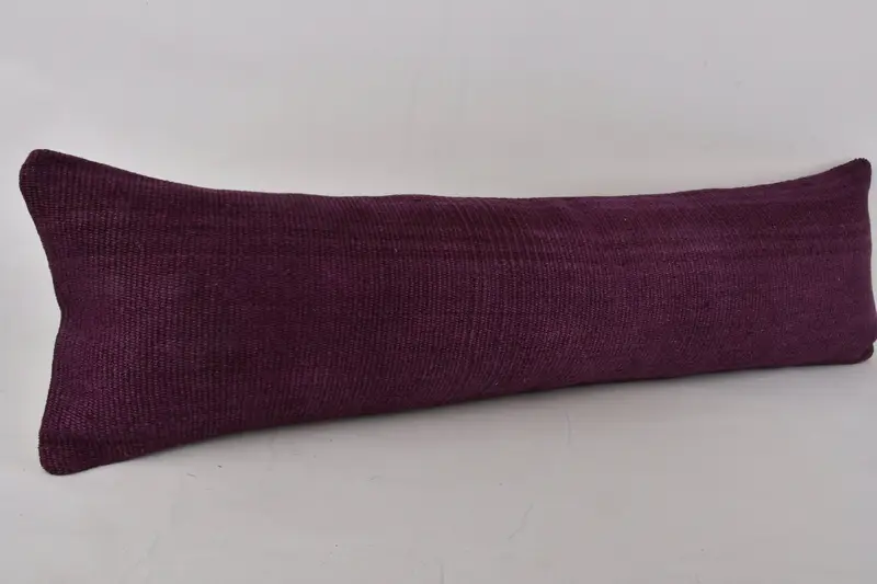 Handmade Kilim Cushion, Crochet Pattern Pillow, 12x43 Purple Pillow Sham, Vintage Pillow, Cotton Cushion, Turkish Kilim Pillow, Cushion Case - 2