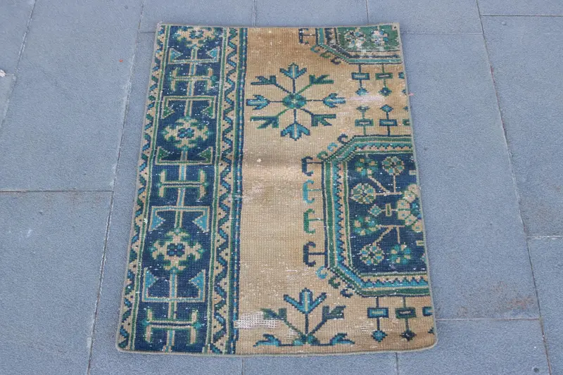 Turkish 2.1x2.7 ft Rug, Small Vintage Rug, Blue Green Animal Print Rug - 1