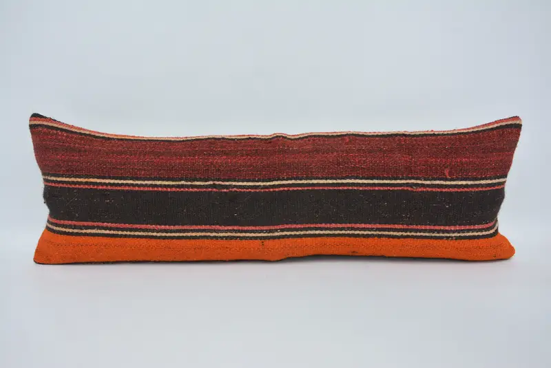 Kırmızı ve Turuncu Çizgili Kırlent, El Yapımı Vintage Dekor
