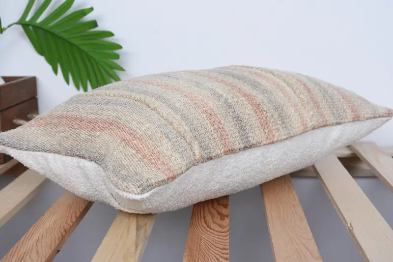 Handmade Kilim Cushion, 12x20 Beige Pillow Case, Kilim Cushion Sham, Knitted Pillow, Cushion Case, Christmas Pillow Sham, Home Decor Pillow - 6