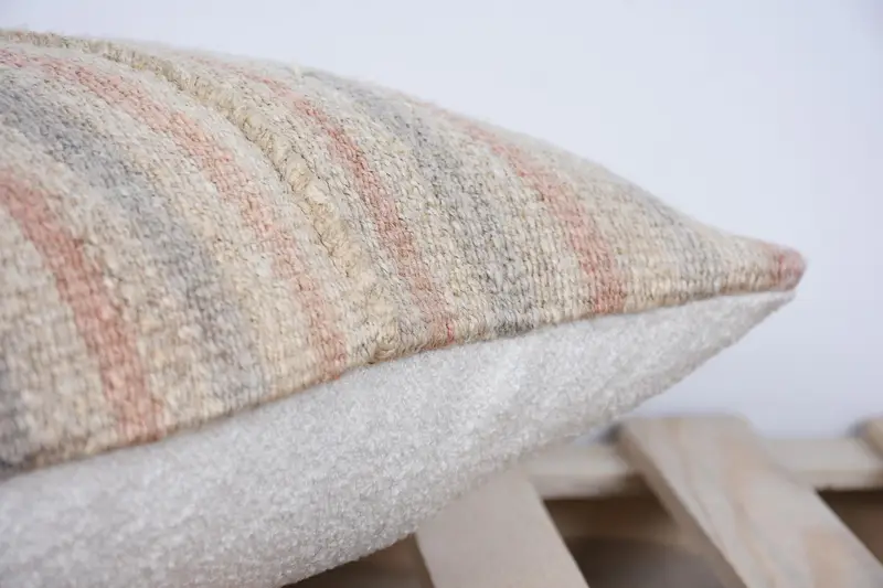 Handmade Kilim Cushion, 12x20 Beige Pillow Case, Kilim Cushion Sham, Knitted Pillow, Cushion Case, Christmas Pillow Sham, Home Decor Pillow - 7