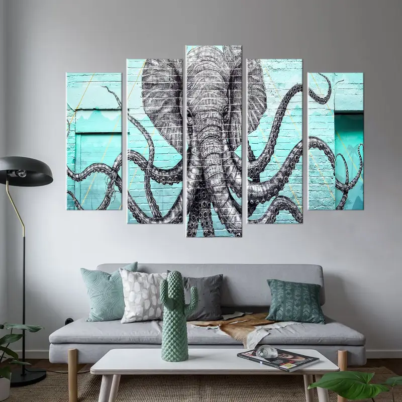Graffiti Canvas Decor, Street Wall Art Canvas, Elephant Canvas Print, Octopus Wall Decor, Animal Canvas Painting, Graffiti Wall Art, Elepus - 4