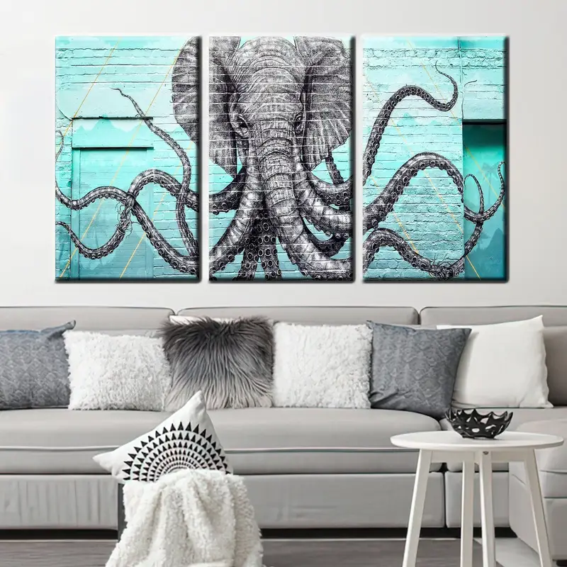 Graffiti Canvas Decor, Street Wall Art Canvas, Elephant Canvas Print, Octopus Wall Decor, Animal Canvas Painting, Graffiti Wall Art, Elepus - 10