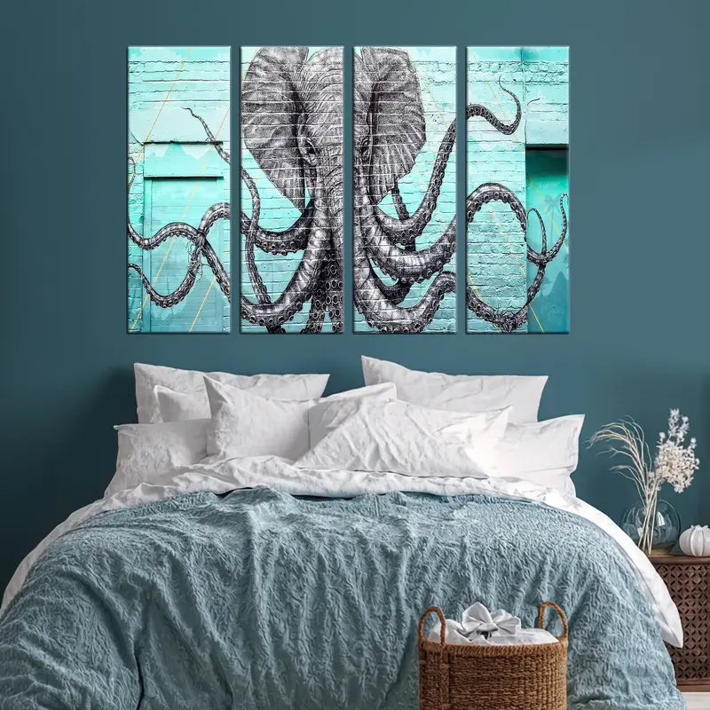Graffiti Canvas Decor, Street Wall Art Canvas, Elephant Canvas Print, Octopus Wall Decor, Animal Canvas Painting, Graffiti Wall Art, Elepus - 2