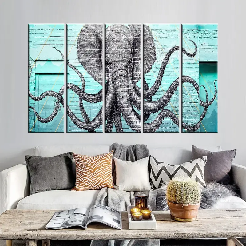 Graffiti Canvas Decor, Street Wall Art Canvas, Elephant Canvas Print, Octopus Wall Decor, Animal Canvas Painting, Graffiti Wall Art, Elepus - 3