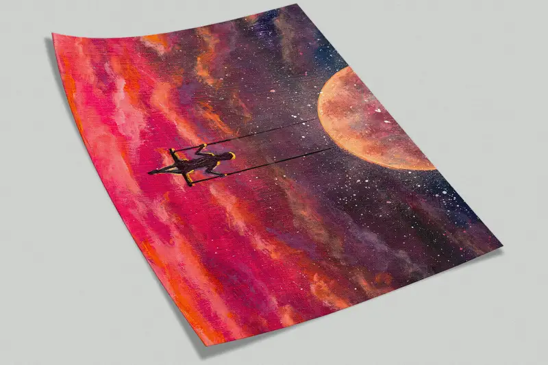 Girl Swinging On A Swing On Full Moon, Red Moon Wallpaper, Abstract Colorful Wall Mural, Abstract Moon Wall Print, Full Moon Mural, - 8