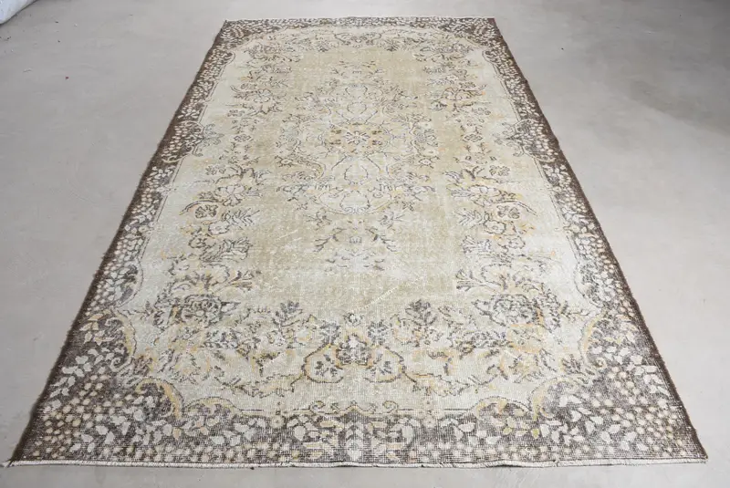 Oushak Rug, 5.6x9.8 ft Turkish Rug, Brown Animal Print Rug Wool - 1