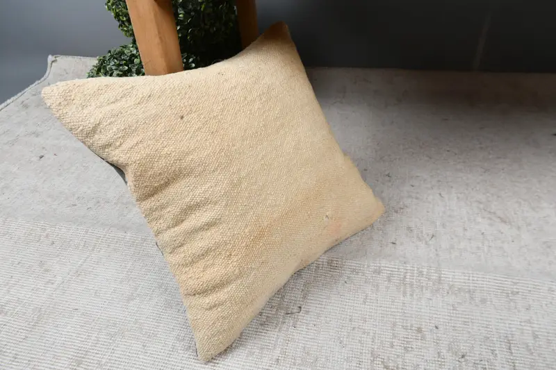 Vintage Pillow, Pillow Sham, Floor Pillow Cover, 16x16 Beige Pillow Sham, Boho Pillow, Muted Cushion Case, Pillow for Sofa - 7