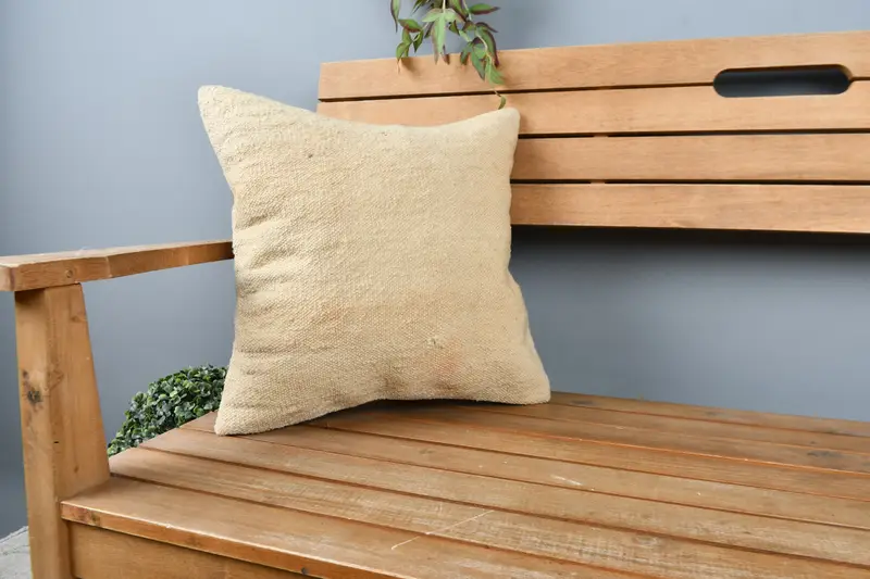 Vintage Pillow, Pillow Sham, Floor Pillow Cover, 16x16 Beige Pillow Sham, Boho Pillow, Muted Cushion Case, Pillow for Sofa - 1