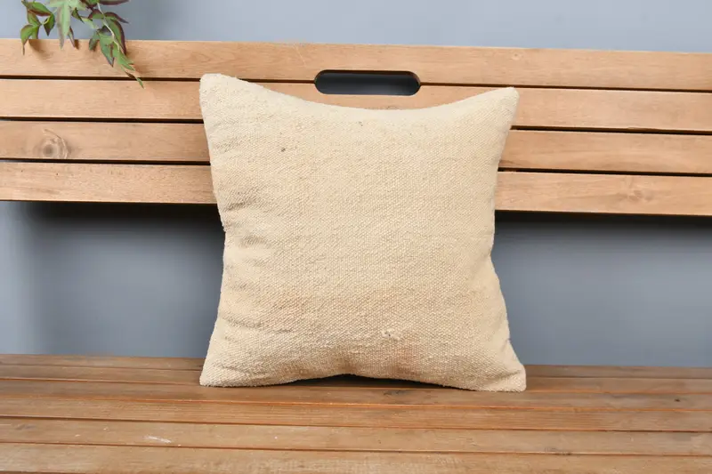 Vintage Pillow, Pillow Sham, Floor Pillow Cover, 16x16 Beige Pillow Sham, Boho Pillow, Muted Cushion Case, Pillow for Sofa - 5