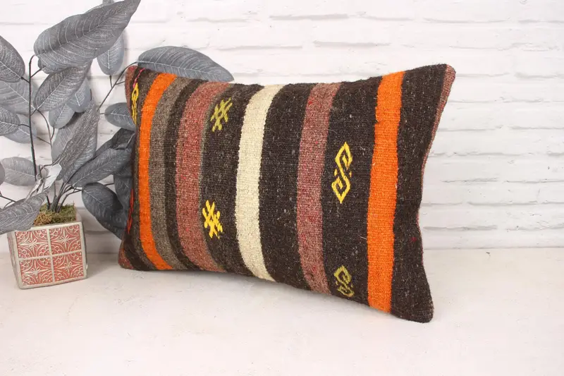 Sofa Bolster Cushion Cover, Pillow Sham, Boho Pillow Sham Cover, Home Decor Pillow, Authentic Pillow Case, Antique Pillows, 16x24 Orange Pillow Sham - 4