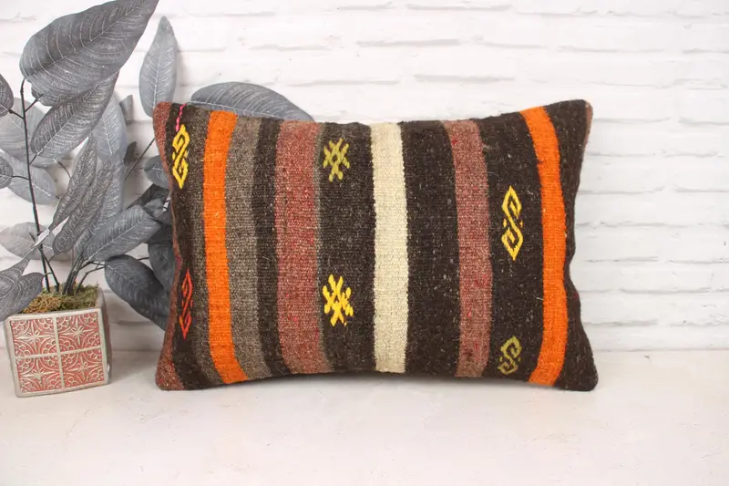 Sofa Bolster Cushion Cover, Pillow Sham, Boho Pillow Sham Cover, Home Decor Pillow, Authentic Pillow Case, Antique Pillows, 16x24 Orange Pillow Sham - 1