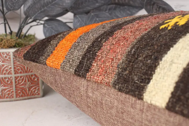 Sofa Bolster Cushion Cover, Pillow Sham, Boho Pillow Sham Cover, Home Decor Pillow, Authentic Pillow Case, Antique Pillows, 16x24 Orange Pillow Sham - 7