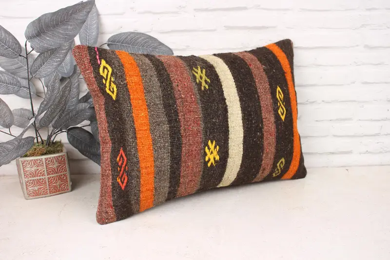 Sofa Bolster Cushion Cover, Pillow Sham, Boho Pillow Sham Cover, Home Decor Pillow, Authentic Pillow Case, Antique Pillows, 16x24 Orange Pillow Sham - 3