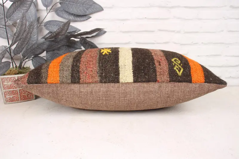 Sofa Bolster Cushion Cover, Pillow Sham, Boho Pillow Sham Cover, Home Decor Pillow, Authentic Pillow Case, Antique Pillows, 16x24 Orange Pillow Sham - 5