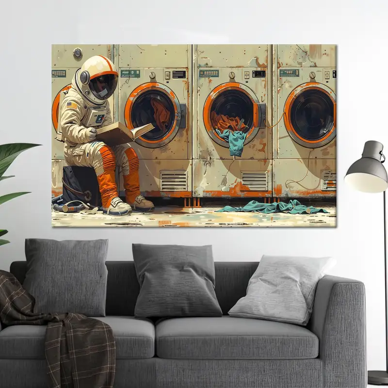 Lienzo de astronauta surrealista: arte de pared impreso con diseño abstracto